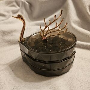 MegLob Gold Swan Three-Tier Rotatable Jewelry Storage Box in Iced Tea Black